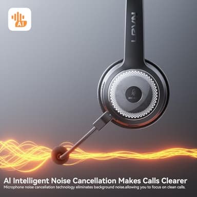 LEVN Wireless Headset with Mic for Work, Wireless Headphones with Mic (AI Noise Cancellation) & Charging Base, 45 Hours Talk Time, Perfect for Work from Home/Office/Call Center/PC/Laptop/Zoom, Black - Image 2