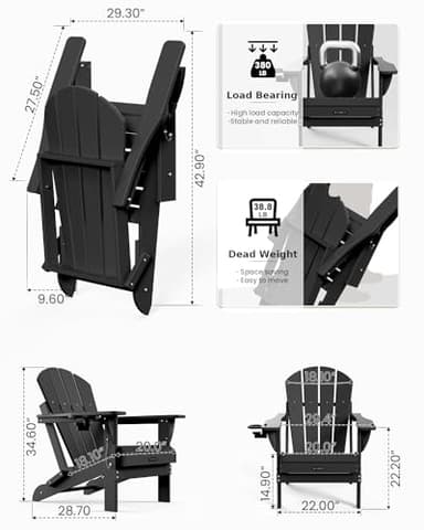 MUCHENGHY Folding Adirondack Chairs Patio Chairs Outdoor Adirondack Chair Weather Resistant Chair for Patio, Outside, Deck, Backyard, Fire Pit Chair, Campfire Chairs (Black) - Image 3