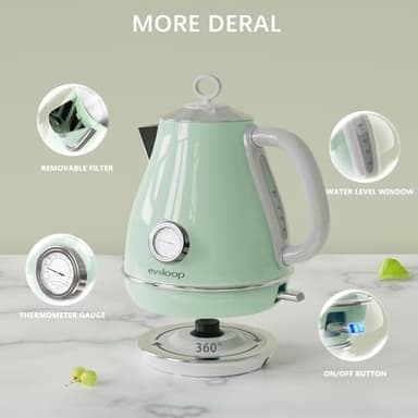 Evoloop Electric Tea Kettle, 1500W /1.7 Liter Hot Water Boiler Heater Pot, Retro Electric Kettle with Thermometer, Auto Shut-Off & Boil-Dry Protection, BPA Free,Stainless Steel Teapot - Image 4