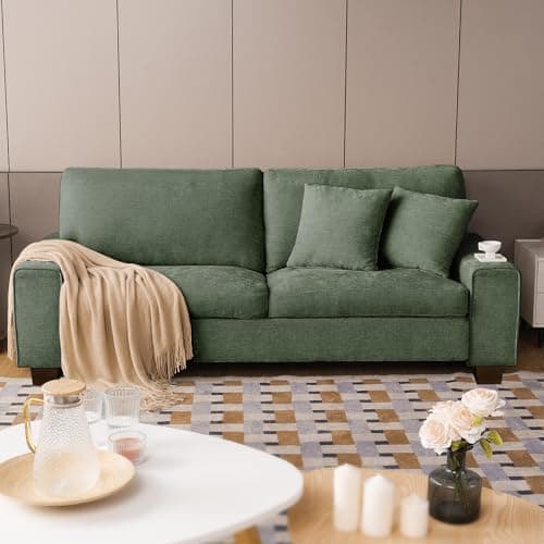 DOPEDIO Modern Loveseat Sofa for Living Room,Chenille Recliner, Removable Cover, Spring Cushions, Solid Wood Frame, Easy Assembly for Small Spaces (88.58inch，Green) - Image 1