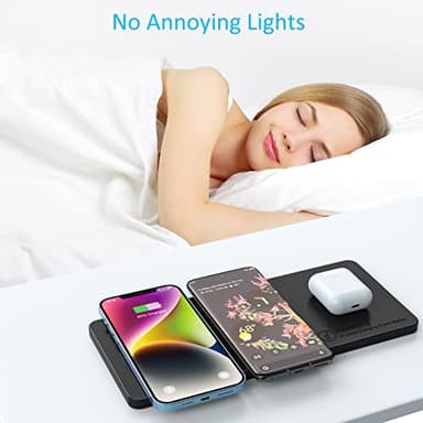 Wireless Charging Pad, ZealSound Ultra-Slim Triple Charger Station for Multiple 3 Devices & New Airpods Ultra Slim PU Leather Wireless Charging Mat W/AC Adapter for Smartphone Phone (Black) - Image 5