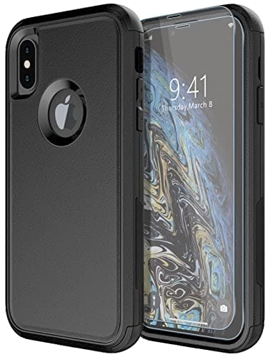 Diverbox for iPhone X Case/iPhone Xs Case [Shockproof] [Dropproof] [Tempered Glass Screen Protector ] Heavy Duty Protection Phone Case Cover for Apple iPhone X/XS (Black) - Image 1