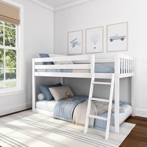 Max & Lily Fundamental Twin Low Bunk Bed, Kids Solid Wood Modern Bed Frame with Strong Wooden Slats, Non-Toxic Finishes, High Weight Capacity, White - Image 1
