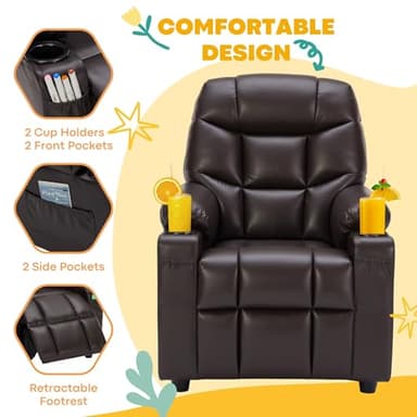 SNUGWAY Marshmallow Larger Kids Reclining Chair Leather Recliner Sofa Push Back Children Ages 3-12 - Image 5