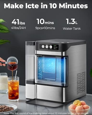 Nugget Ice Maker with 1 Gallon Tank, 41lbs/24H Soft & Chewable Ice, Automatic Water Supply, Preset Time, Self-Cleaning, Multifunctional Pellet Ice Machine for Home & Kitchen - Image 2