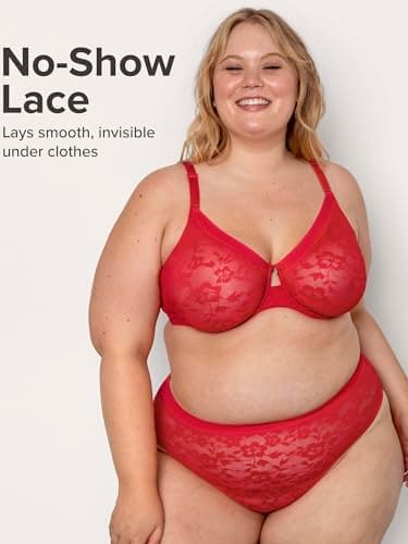 Curvy Couture Women's Plus Size Lace High Cut Brief Underwear, Diva Red, Medium - Image 2