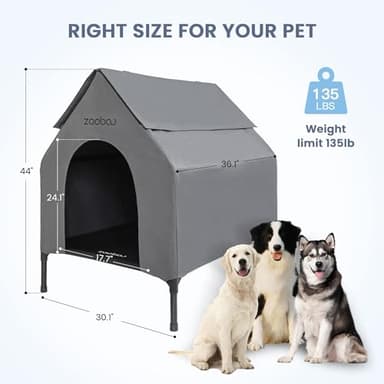Zooba 36" Large Dog House for Large Dog Indoor or Outside, Weatherproof 600D PVC Outdoor, Featuring Breathable 2x1 Textilene Elevated Dog Bed, Easy Clean（Grey） - Image 4