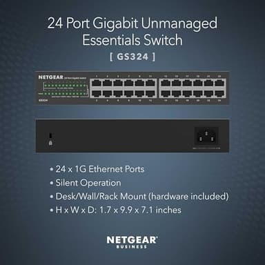 NETGEAR 24-Port Gigabit Ethernet Unmanaged Essentials Switch (GS324) - Desktop, Wall, or Rackmount, Silent Operation - Image 2