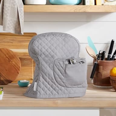 KITCHENAID Fitted Tilt-Head Stand Mixer Cover with Storage Pocket, Quilted 100% Cotton,14.4"x18"x10", Grey - Image 2