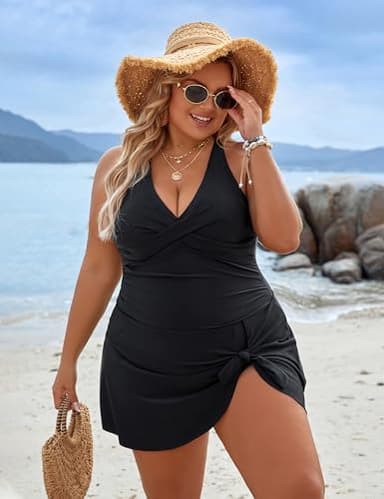 Blooming Jelly Women Plus Size Swim Dress Swimsuits One Piece Maternity Tummy Control Bathing Suit (XXL, Black) - Image 4