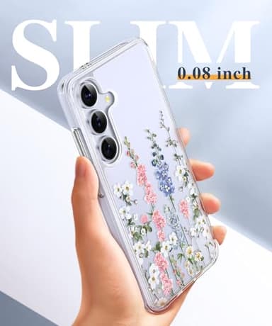 GVIEWIN for Samsung Galaxy S25 Case, [Screen & Camera Lens Protector] [Non Yellowing] Floral Clear Slim Shockproof Military-Grade Protection Phone Cover, Flower Design for Women, Rubiaceae/Colorful - Image 6