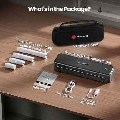 Phomemo Portable Printers Wireless for Travel Upgraded, M834 Bluetooth Thermal Printer 8.5" x 11"& A4 Size,Inkless Mobile Printer with Carry Case for Travel,Office,School,Car,Home,Black - Image 6