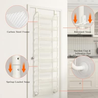 MIAOLI Over the Door Pantry Organizers and Storage, 8-Tier Spice Rack, Home & Kitchen Storage Shelves for Cabinet, Large Capacity Hanging Seasoning Organizer, Laundry Room Organization, White - Image 5