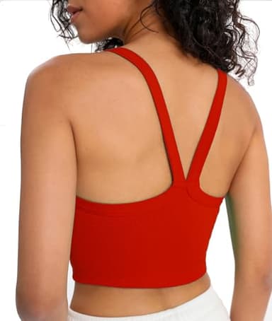 Bicondo Scoop Neck Cami Tank Top for Women Seamless Workout Tops Racerback Crop Tops Ribbed Camisole Red XL - Image 2