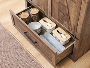 Farmhouse Kitchen Pantry Cabinet - 72" Tall Wood Kitchen Storage Cabinets with Adjustable Shelves & 2 Barn Doors & Drawer, Versatile Storage for Dining Room, Bathroom, Utility Room, Light Brown - Image 8