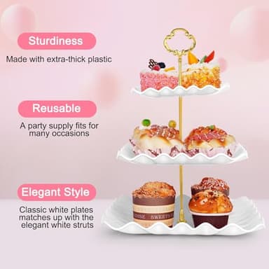 5 Pcs Dessert Table Display Set - 2 Pcs 3-Tier Dessert Display Stands & 3 Pcs Serving Tray - Dessert Trays Dessert Stands Treat Table Displays Set for Tea Parties,Birthdays & Baby Showers - Image 6