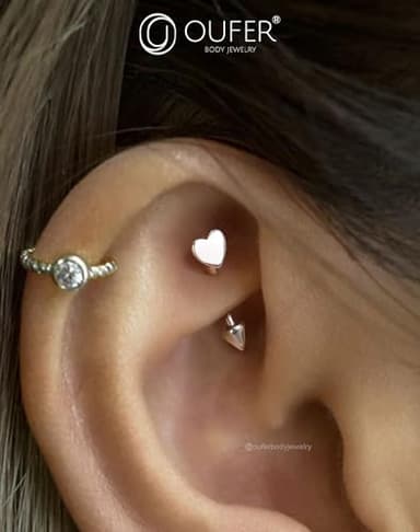 OUFER 925 Sterling Silver Rook Piercing Jewelry, Heart Eyebrow Rings, Silver Vertical Labret Lip Jewelry, Curved Barbell 16G, Rook Earrings for Women Men-8mm - Image 2