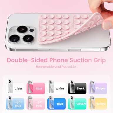2PCS Silicone Suction Cup Phone Case Mount Double Sided, Hands-Free Phone Accessories Holder for Selfies and Videos, Silicon Sticky Phone Grip for iPhone and Android, Transparent&Light Pink - Image 4