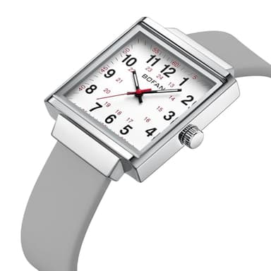 BOFAN Waterproof Nurse Watch for Medical Professionals,Students,Doctors with Easy to Read Square Dials,Second Hand and 24 Hours,Soft Gray Silicone Strap. - Image 2