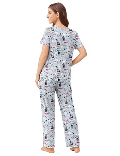 Ekouaer Women'S Pajama Sets, 2 Pack Womens Pajama Sets Short Sleeve with Long Pant Pjs Sleepwear Grey Dog Black Cat XX-Large - Image 5