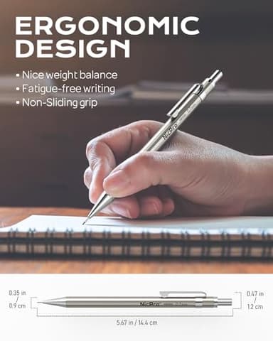 Nicpro 4 Pack Mechanical Pencil 0.7mm with Case, MB1000 Metal Mechanical Pencil Set with 8 Tube HB #2 Lead Refill 0.7 mm, 3PCS 4B Eraser, 9 Cap Eraser for Artist Drafting Writing, Sketching, Drawing - Image 4