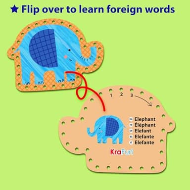 KRAFUN Safari Animal Preschool Arts & Crafts Lacing Kit, 10 Easy Lacing Cards for Toddlers Fine Motor Skills - Image 4