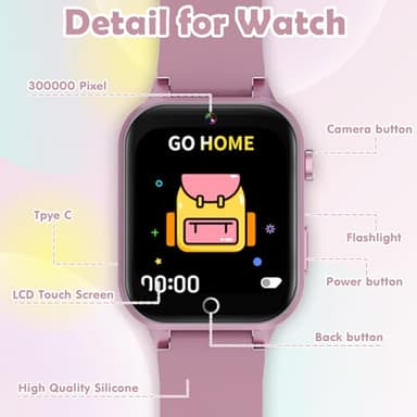 Luyiilo Kids Games Watch, with 26 Puzzle Games, Touch Screen, HD Camera, Alarm Clock, Toys for Ages 4-12 Years Old.Birthday Gift for Boys Girls (Pink) - Image 5