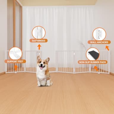 SNUOWU Full Metal Freestanding Dog Gate with Door, 24'' Height Foldable Pet Dog Fence for Indoor & Outdoor, 6 Panels Extra Wide Free Standing SmallDog Gates for Doorways,House,Stairs,Porch,Deck,Yard - Image 5