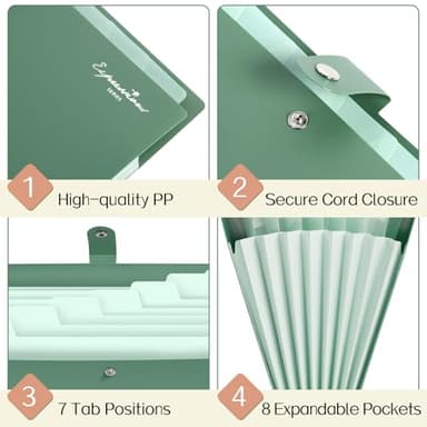 Sooez Elegant Accordion File Organizer with Labels, 8 Pocket Expanding File Folder, Portable Folders for Documents, Cute Paper Organizer for School Office Supplies, Letter Size, Blue - Image 5