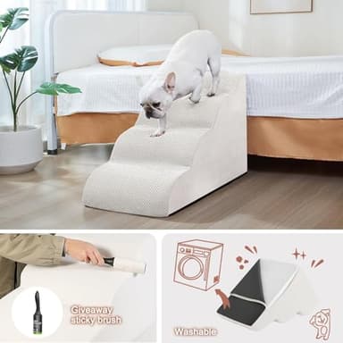 Dog Stairs Ramps for Small/Medium Dogs to Beds and Couch Up to 24'', 4-Step Dog Steps with Sturdy High-Density Foam, Pet Stairs with Non-Slip Bottom for Puppy and Cat, with Hair Remover Roller, White - Image 6