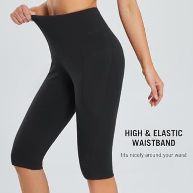baleaf Women's Capri Leggings Knee Length High Waisted Plus Size Yoga Casual Workout Exercise Capris with Pockets Black 3XL - Image 3