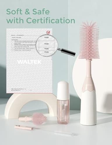 Momcozy Bottle Brush Kit, Innovative Push-Press Design for Better Cleaning - Baby Bottle Cleaner Brush for Baby Bottle, Breast Pumps, Nipples, and More - Can Generate Foam for Better Cleaning, Pink - Image 5