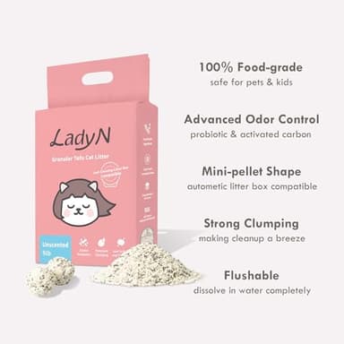 Lady N Granular Tofu Cat Litter Mini-Pellet Compatible with Automatic Self Cleaning Cat Litter Box, Strong Clumping Ultra Absorbent, Low Tracking, Odor Control Activated Charcoal 18lb - Image 7