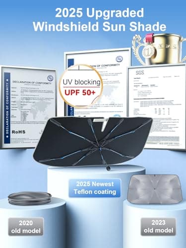 [2025 Upgraded] Nmoiss Windshield Sun Shade Umbrella [Graphene Rapidly Dissipates Heat] 99% UV Blocking Protects Car from Sun and Heat Damage, Keeps Cool and Protects Interior Medium (56" L x 31" W) - Image 5