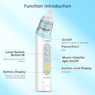 Nasal Aspirator for Baby,Rechargeable Nose Sucker for Baby,Baby Nasal Aspirator with 3 Silicone Tips,Adjustable Suction ,Waterproof Booger Sucker for Baby with Music and Light Function,Blue - Image 8