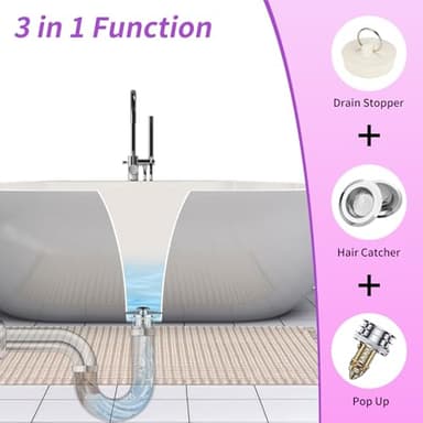 Bathtub Drain Stopper, 3-in-1 Pop-Up Bath Tub Stopper Plug with Hair Catcher, Innovative Separate Design for Easy Clean & Install, Universal for 1.42"-1.97" Hole, Heavy Duty All Brass - Image 3