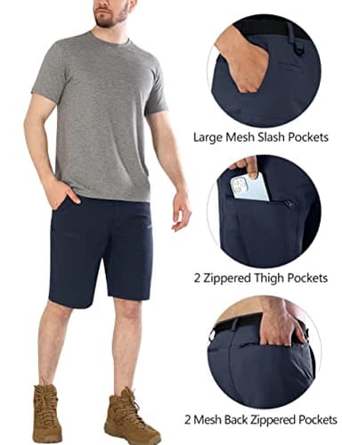 Shallowlulu Mens Cargo Hiking Shorts Water Resistant Quick Dry Lightweight Breathable Tactical Shorts with Nylon Belt(Navy Blue 36W/12L) - Image 4