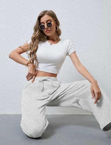 SeekMe Women's Barrel Leg Sweatpant Drawstring Elastic Waisted Wide Leg Pants Casual Cotton Palazzo Trousers with Pockets (0009-White-S) - Image 6