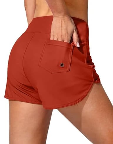 Women's Swim Shorts with Pockets High Waisted Tummy Control Board Swimsuit Bathing Shorts for Women with Liner(Red,M) - Image 1