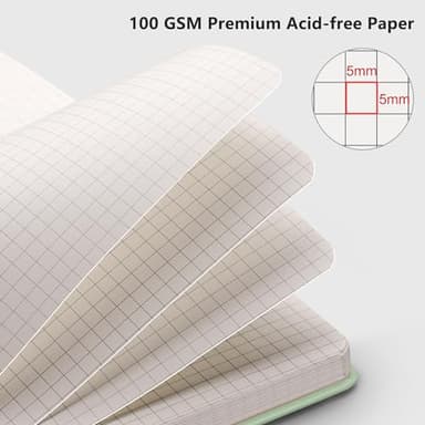 RETTACY Graph Grid Paper Notebook, 192 Pages, A5 Medium Size (5.7'' x 8.3''), 5 Squares per Inch, Leather Hardcover, 100 GSM Thick Paper, for School, Students, Math, Engineering (Light Green) - Image 3