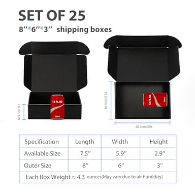 DUZCLI Small Shipping Boxes 8x6x3 Inch (25 Pack) - Sturdy Black Corrugated Cardboard Boxes for Small Business, Ecommerce, Mailing & Packaging | Recyclable Gift & Storage Boxes - Image 2