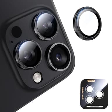 MAGIC JOHN for iPhone 16 Pro Max/16 Pro Camera Lens Protector [Alignment Kit&1:1 Invisible Perfect Fit] 9H Aerospace Tempered Glass Anti-Scratch Durable, Individual Cover Ring, Case Friendly, Set of 2,Black - Image 1