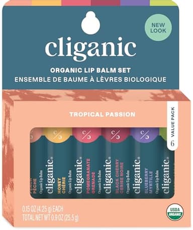Cliganic Organic Lip Balm Set - 6 Tropical Flavors - 100% Natural Moisturizer for Cracked & Dry Lips - Image 1