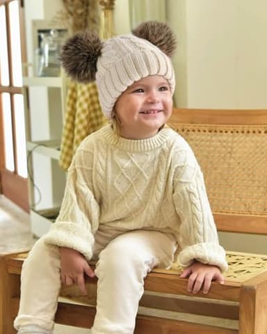 FURTALK Toddler Warm Winter Hat Kids Baby Knitted Soft Beanie with Double Faux Fur Pom Poms for Girls Boys Rose Red,2-6 Years - Image 7