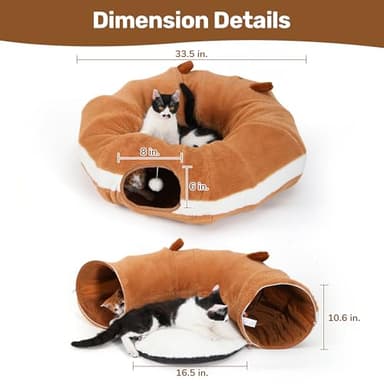 FUKUMARU Cat Tunnel Beds, Donuts Cats Tunnel Toys with Crinkle Paper Ears, Round Pet Playground Tunnel Toy for Kittens and Small Pets, Cat Hideway Interactive Toys, Collapsible and Washable - Image 6