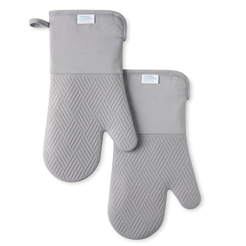 TOWN & COUNTRY BASICS Basketweave Soft Silicone Oven Mitt 2-Pack Set, Heat Resistant up to 500F, Flexible Silicone, Non-Slip Grip, Grey, 7.5"x13" - Image 1