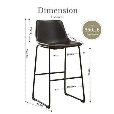 DUMOS 30 Inch Counter Height Bar Stools Set of 4, Modern Faux Leather High Barstools with Back and Metal Leg, Bar Chairs for Kitchen lsland, Black - Image 3