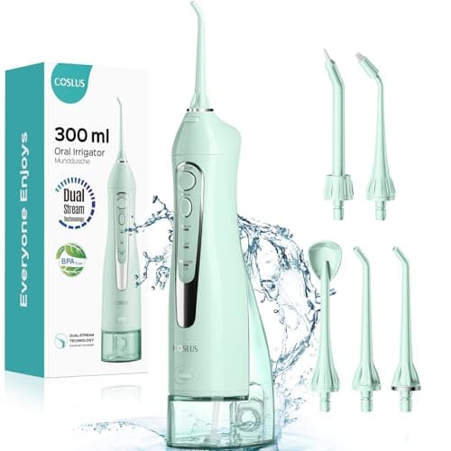 COSLUS Water Dental Flosser Teeth Pick: Portable Cordless Oral Irrigator 300ML Rechargeable Travel Irrigation Cleaner IPX7 Waterproof Electric Flossing Machine for Teeth Cleaning C20(F5020E) Green - Image 1