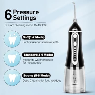 Water Dental Flosser Pick for Teeth,Grinest Cordless Water Dental pik Teeth Cleaner 7 Modes Rechargeable Oral Irrigator Portable IPX7 Waterproof Tooth flossing Cleaning for Home Travel-Black - Image 3