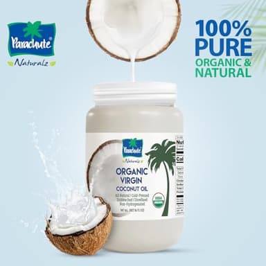 "Parachute Naturalz Organic Virgin Coconut Oil | Cooking Oil, Hair Oil, Body Oil & Oil Pulling | Cold Pressed | Unbleached | Unrefined | Non-Hydrogenated | MCT Oil | USDA Certified | 49 fl oz | Plastic Jar" - Image 3